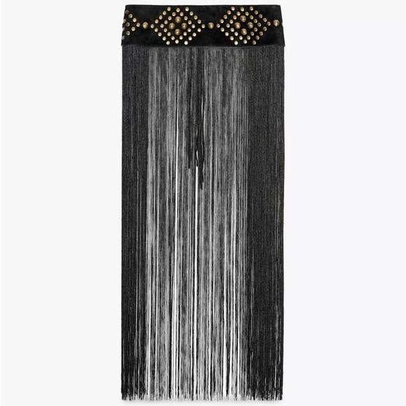 NWT ZARA LIMITED EDITION STUDDED FRINGED LEATHER CUMMERBUND BELT - Picture 1 of 13